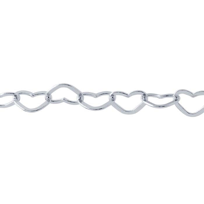 Sterling Silver Flat Heart Link Chain, By the Foot