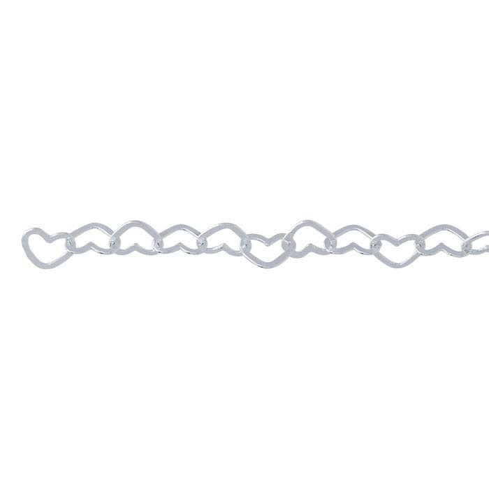 Sterling Silver Flat Heart Link Chain, By the Foot