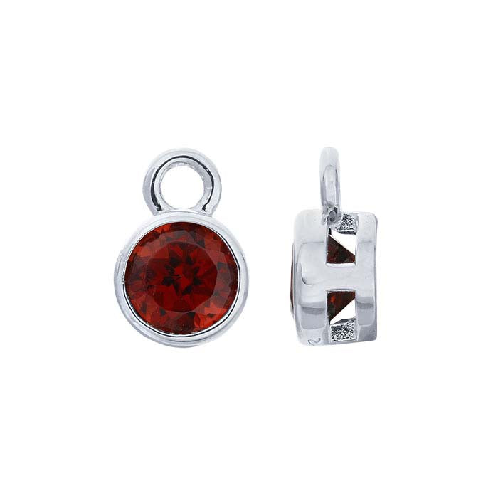 Sterling Silver 4mm Garnet-Set Charm