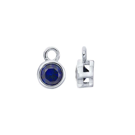 Sterling Silver 4mm Lab-Grown Sapphire-Set Charm