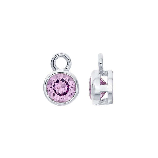 Sterling Silver 4mm Lab-Grown Pink Sapphire-Set Charm