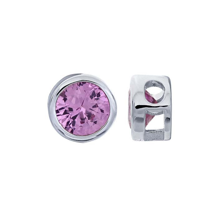 Sterling Silver 4mm Lab-Grown Pink Sapphire-Set Charm