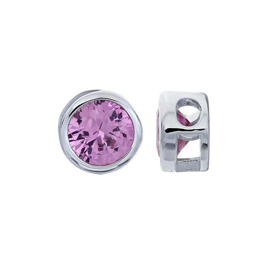 Sterling Silver 4mm Lab-Grown Pink Sapphire-Set Charm