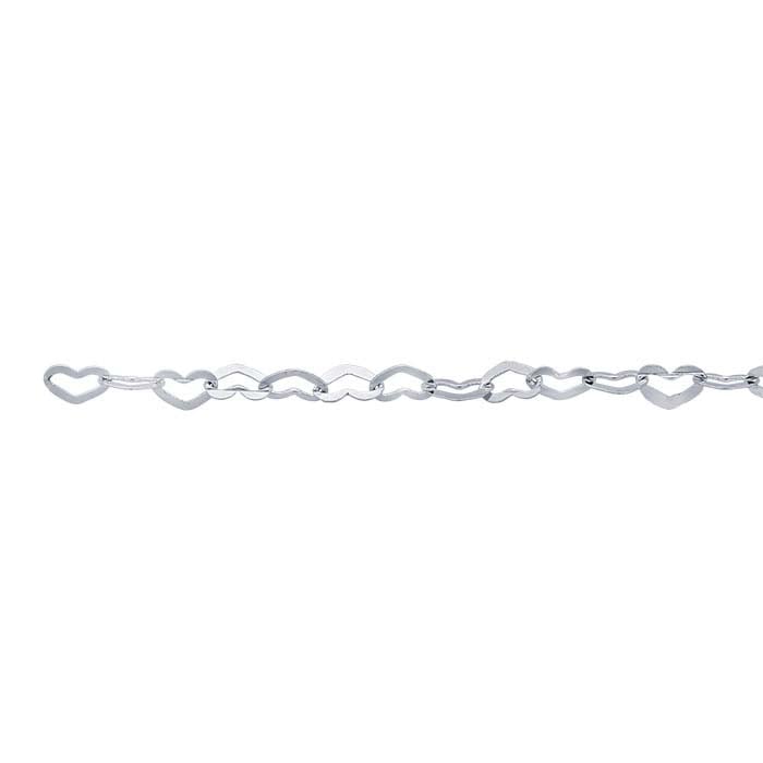 Sterling Silver Flat Heart Link Chain, By the Foot