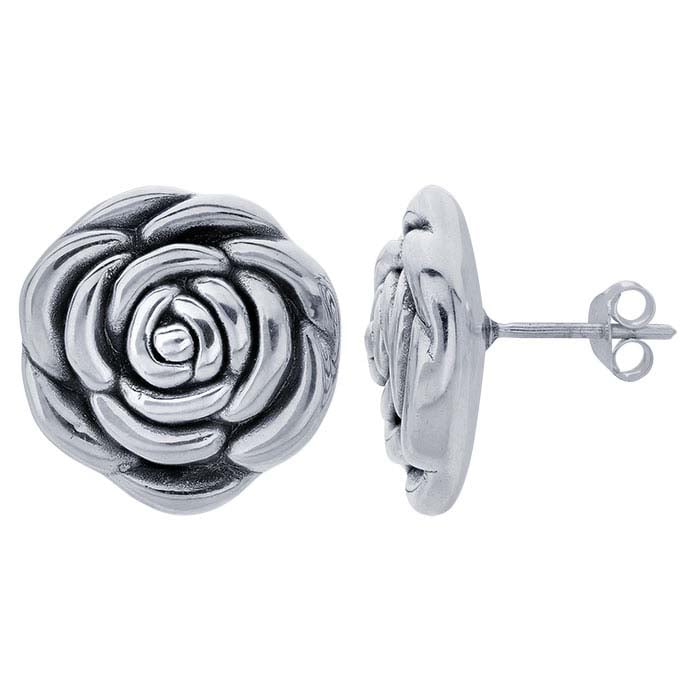 Sterling Silver Electroformed Rose Post Earrings