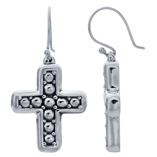 Sterling Silver Electroformed Beaded Cross Post Earrings