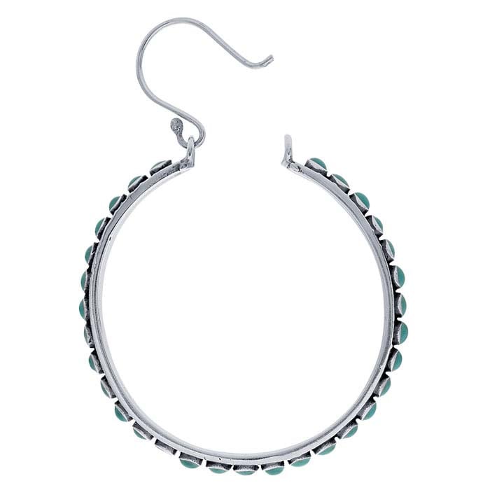 Sterling Silver Imitation Turquoise-Set Hoop Earrings