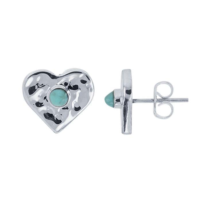 Sterling Silver Heart Post Earrings with Imitation Turquoise