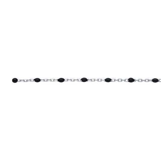 Sterling Silver Cable Chain with Black Beads