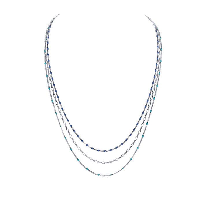 Sterling Silver Three-Strand Enameled Links Necklace