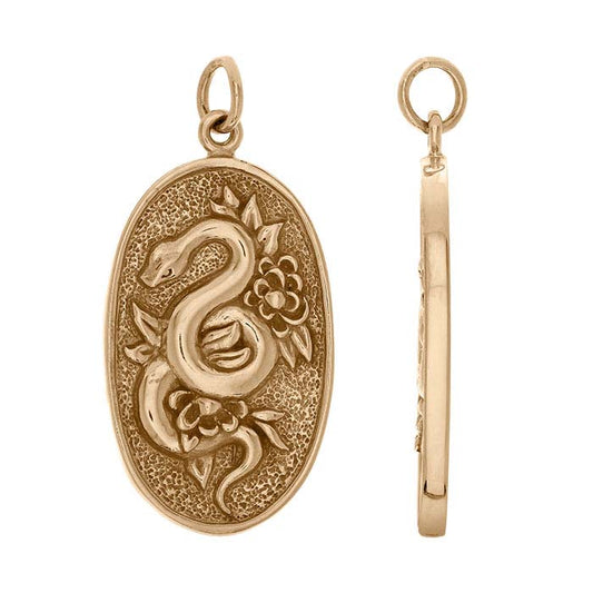 ブロンズの花と蛇のペンダント