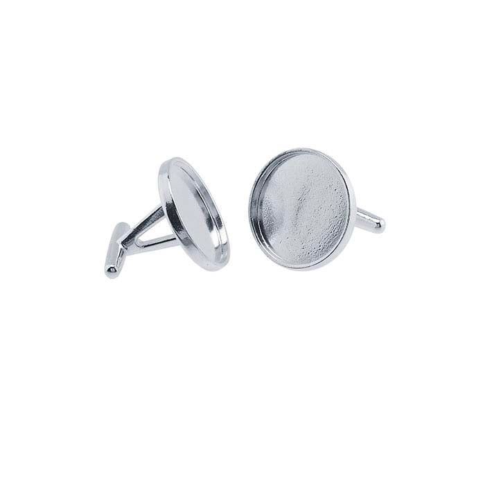 Sterling Silver Round Cabochon Cuff Link Mounting