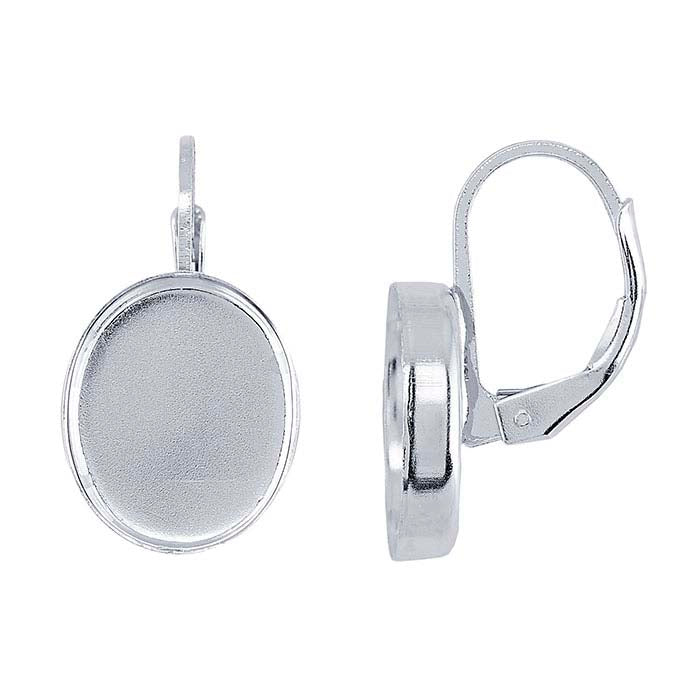 Sterling Silver Lever-Back Oval Cabochon Ear Wire Mounting