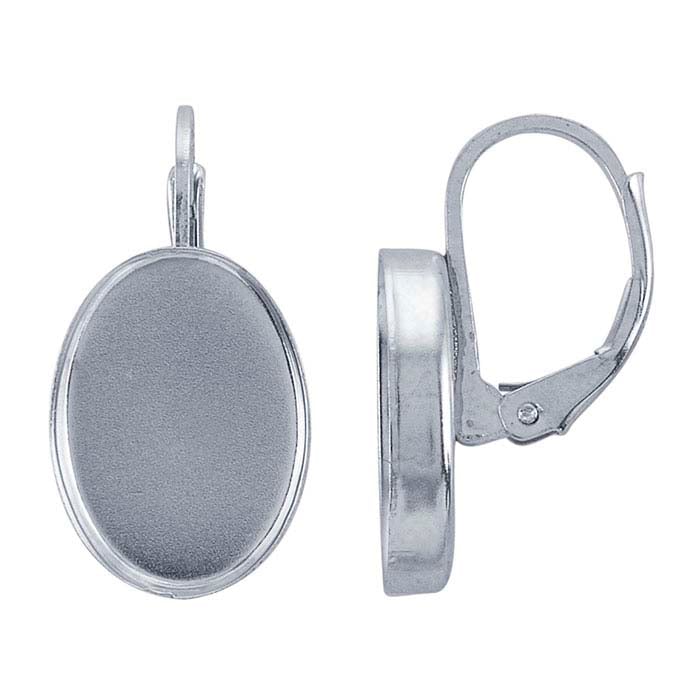 Sterling Silver Lever-Back Oval Cabochon Ear Wire Mounting