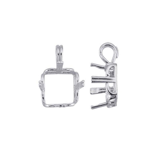 Sterling Silver Square Scalloped-Edge ReadySet™ Pendant Mounting, 4-Prong