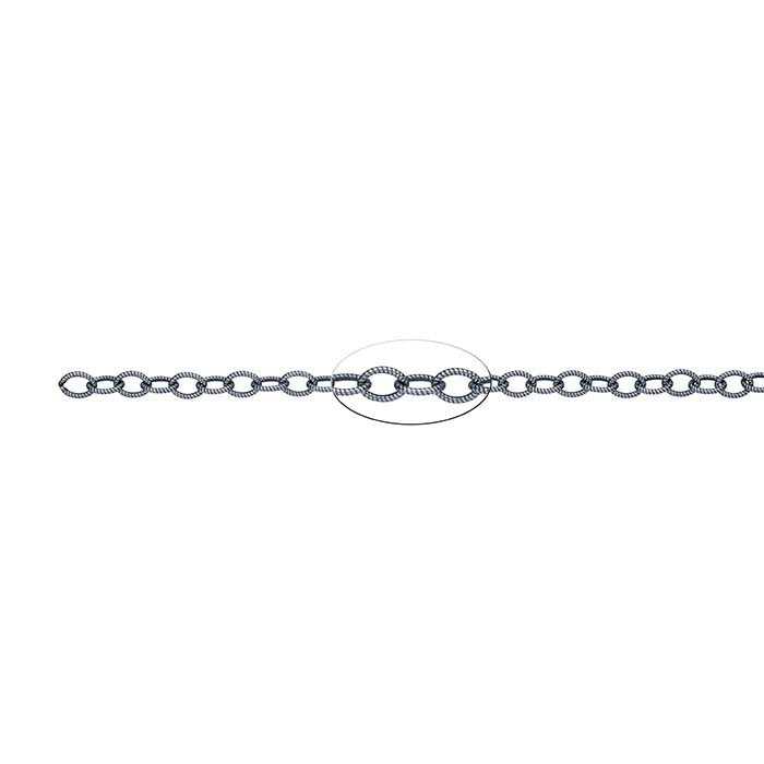 Sterling Silver Oxidized Patterned Oval Cable Chain, By the Foot