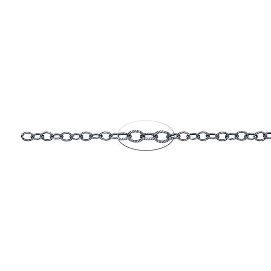Sterling Silver Oxidized Patterned Oval Cable Chain, By the Foot