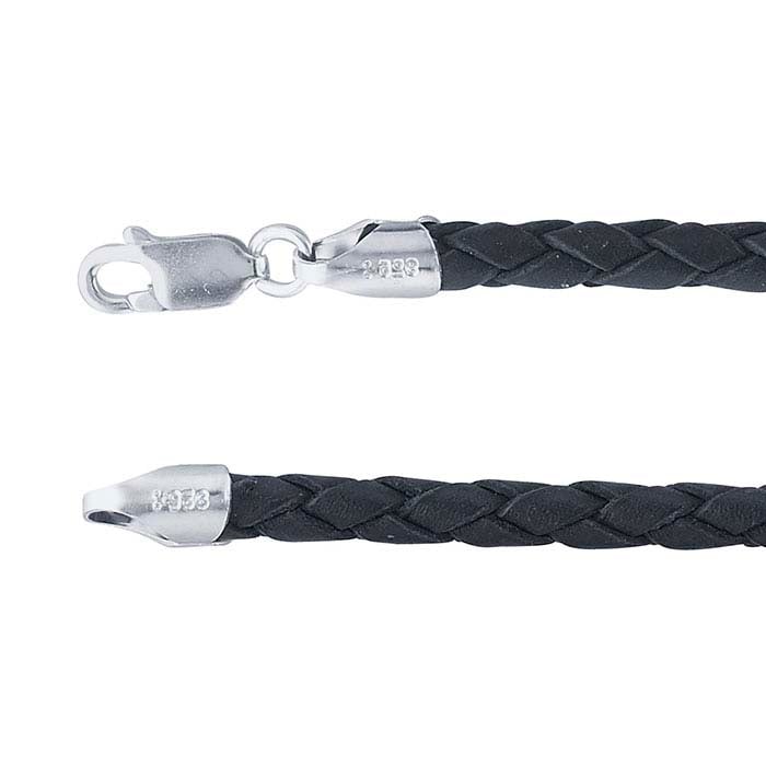 Black Leather Braided Cord with Sterling Silver Clasp