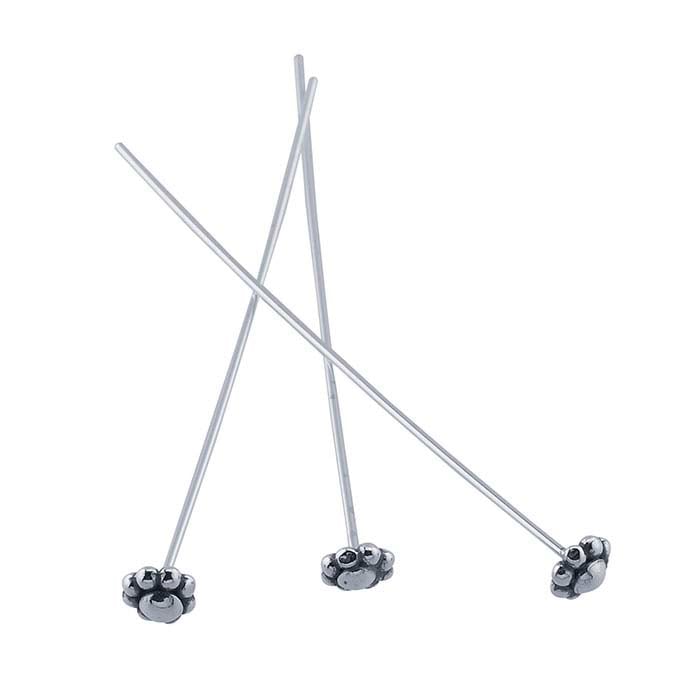 Sterling Silver 50.8mm Beaded Head Pin, 1/2-Hard