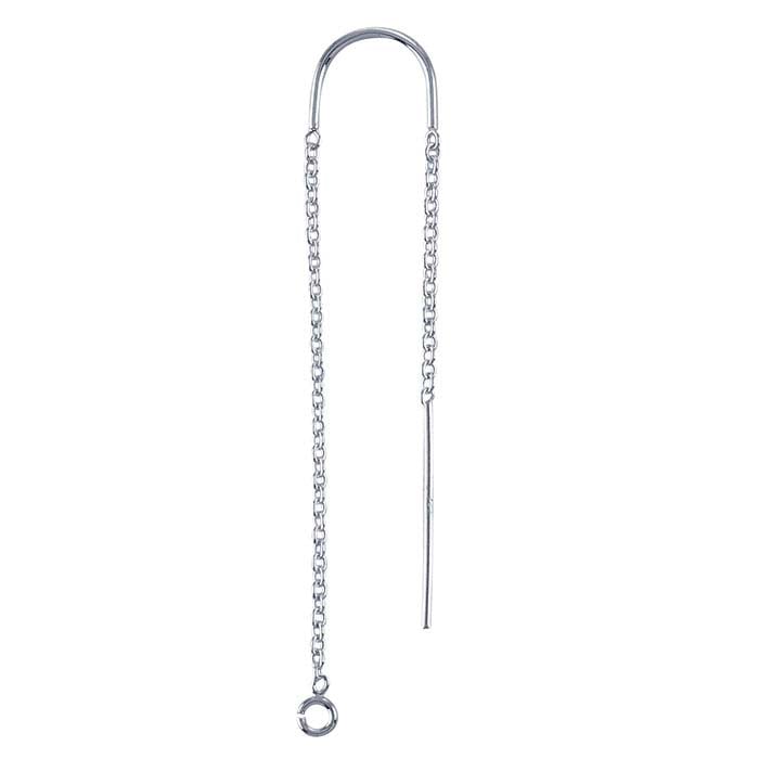 Sterling Silver Cable Chain Ear Thread with Center U-Bar and Open Ring