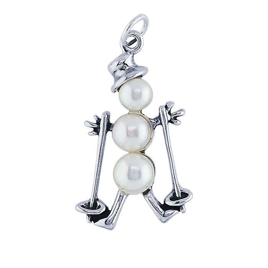 Sterling Silver Freshwater Pearl Snowman on Skis Charm