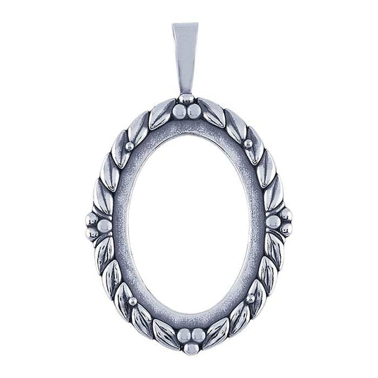 Sterling Silver 30 x 22mm Oval Leaf Cabochon Pendant Mounting