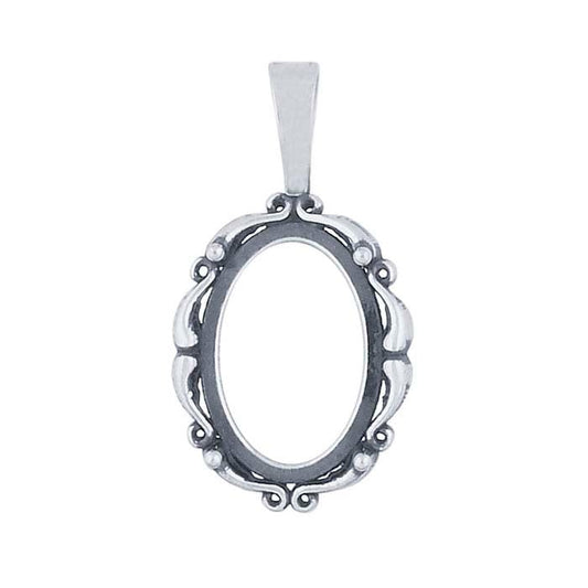 Sterling Silver Oval Scroll Cabochon Pendant Mounting