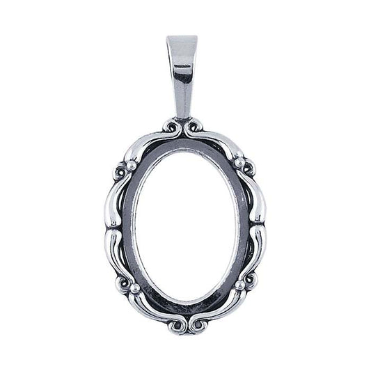 Sterling Silver 18 x 13mm Oval Scroll Cabochon Pendant Mounting