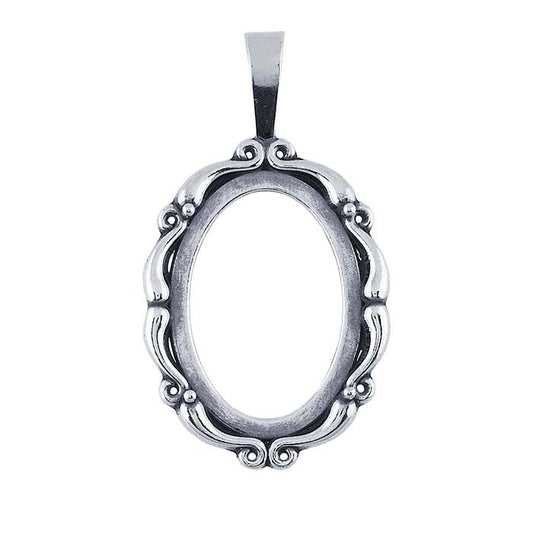 Sterling Silver 25 x 18mm Oval Scroll Cabochon Pendant Mounting