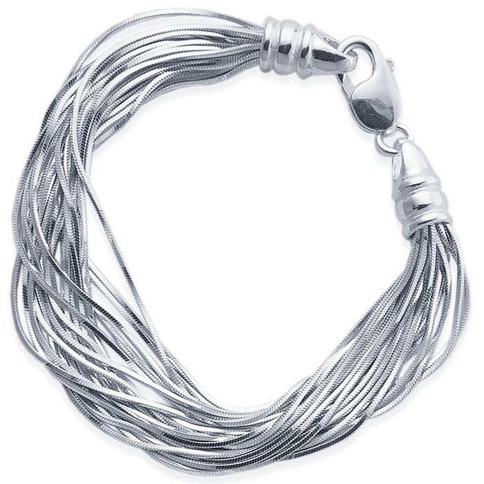 Mehrreihige Halskette aus Sterlingsilber mit quadratischer Schlangenkette