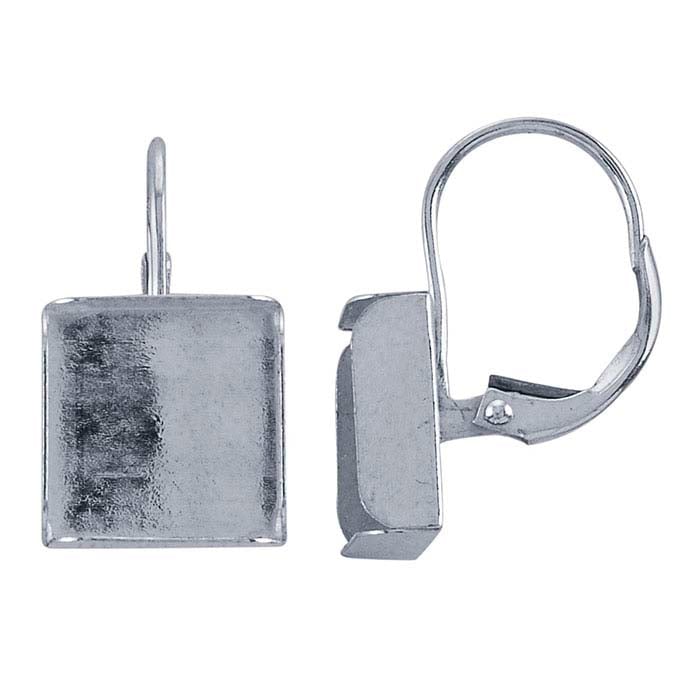 Sterling Silver Lever-Back Square Cabochon Ear Wire Mounting