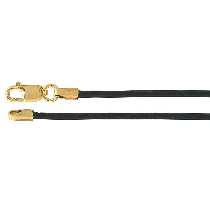 Black Leather Cord with 14/20 Yellow Gold-Filled Clasp