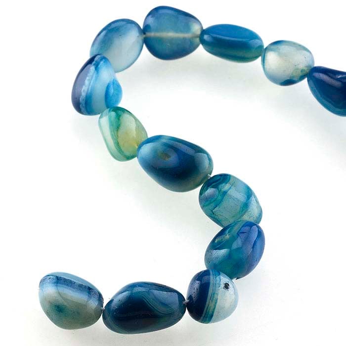 Sea-Blue Chalcedony 20 x Tumbled Nugget Bead Strand