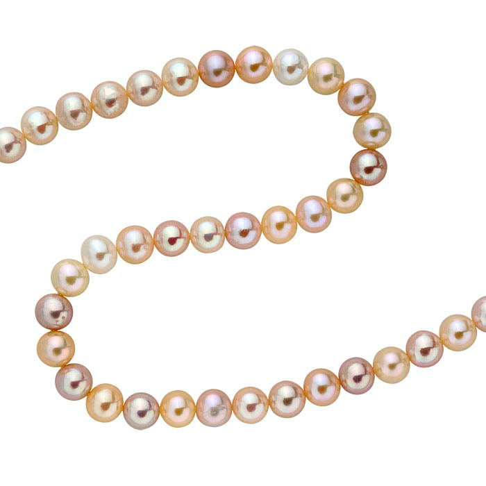 Freshwater Cultured 7–8mm Semi-Round Pearl Strand, White, Peach, and Lavender, A-Grade