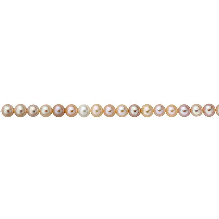 Freshwater Cultured 7–8mm Semi-Round Pearl Strand, White, Peach, and Lavender, A-Grade