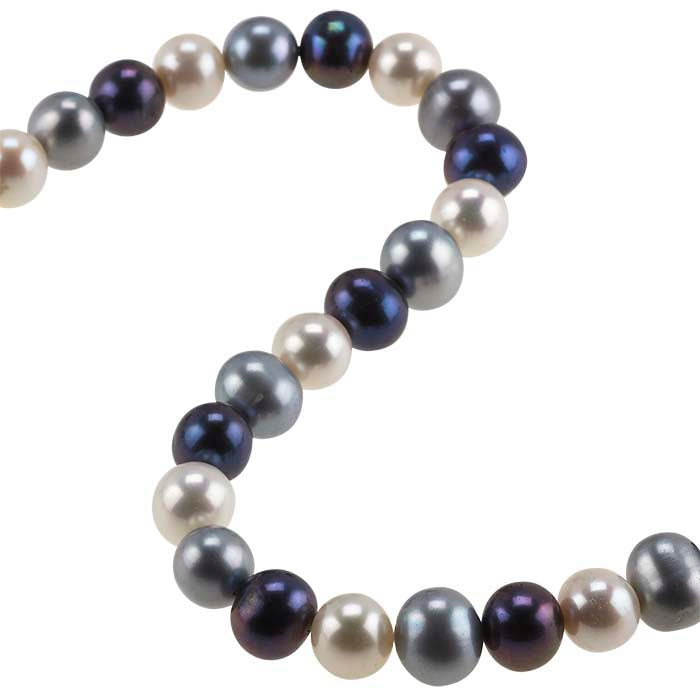 Freshwater Cultured 8.5–9mm Oval Pearl Strand, Black, Gray, and White, A-Grade