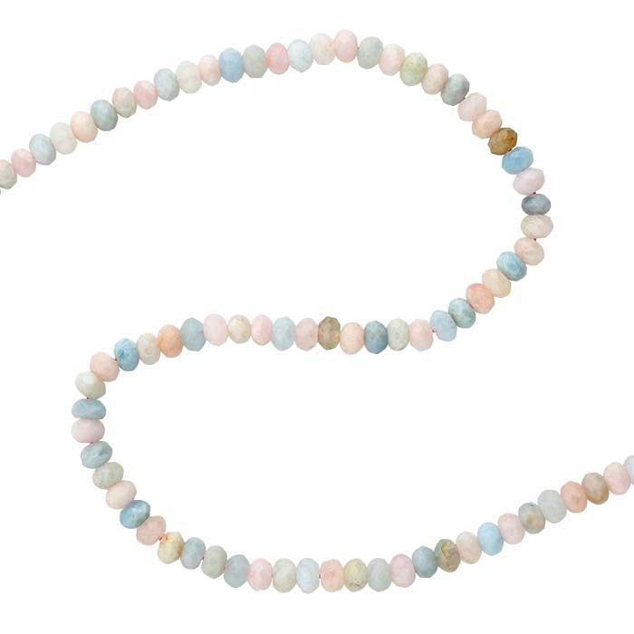 Morganit & Blandet Beryl 6 x Facetteret Rundel Perlestreng