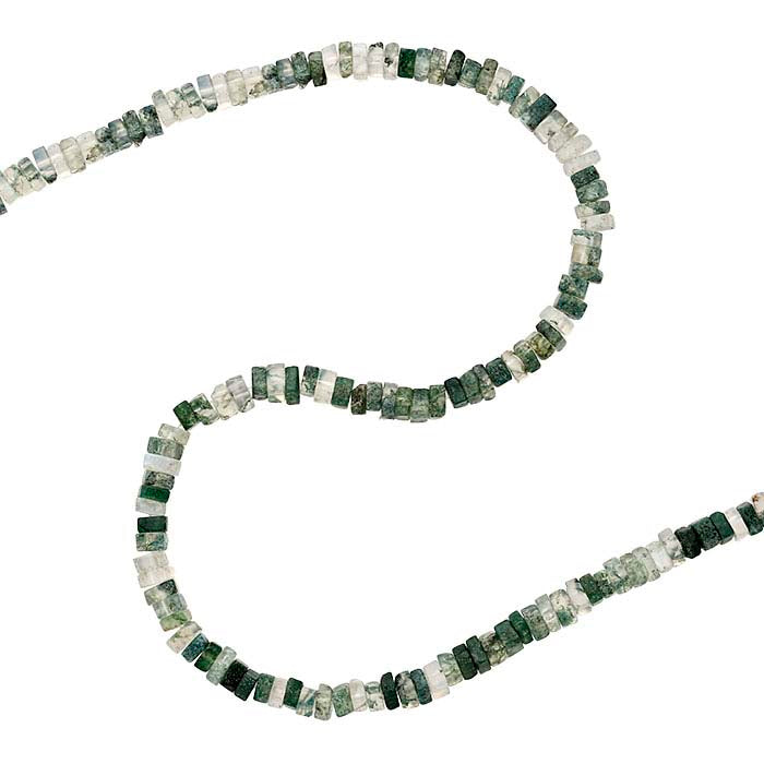 Moosachat 4mm flacher quadratischer Perlenstrang