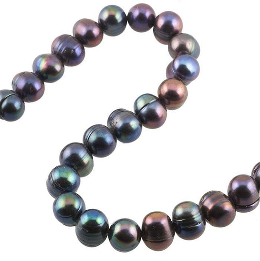 Süßwasser gezüchtete 9– kartoffelförmige Perlenkette, Rabenflügel, A-Qualität