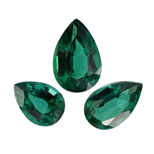 Lab-Grown Emerald Pear Faceted Gemstone