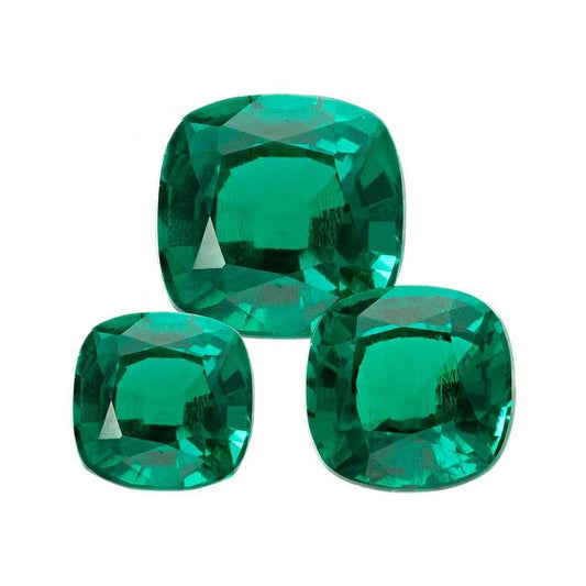 Lab-Grown Emerald Cushion Faceted Gemstone