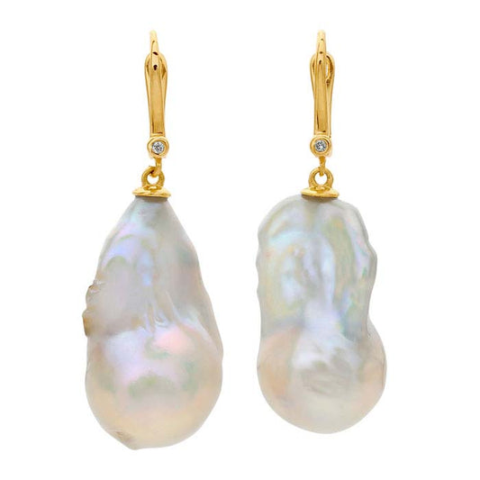 لؤلؤ باروك أبيض مزروع في المياه العذبة، نصف مثقوب، 13–15 مم