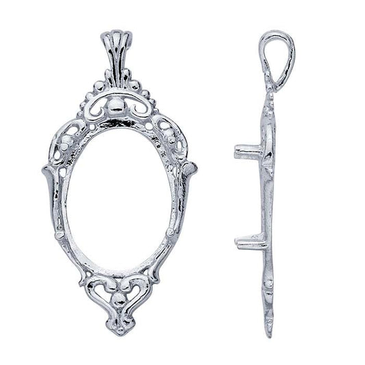 Sterling Silver 18 x 13mm Oval Victorian Cabochon Pendant Mounting