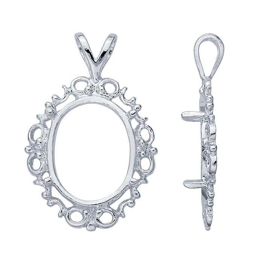 Sterling Silver 18 x 13mm Oval Filigree Cabochon Pendant Mounting