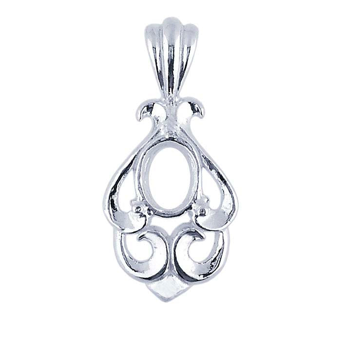 Sterling Silver 8 x Oval Swirl Pendant Mounting, 3-Prong