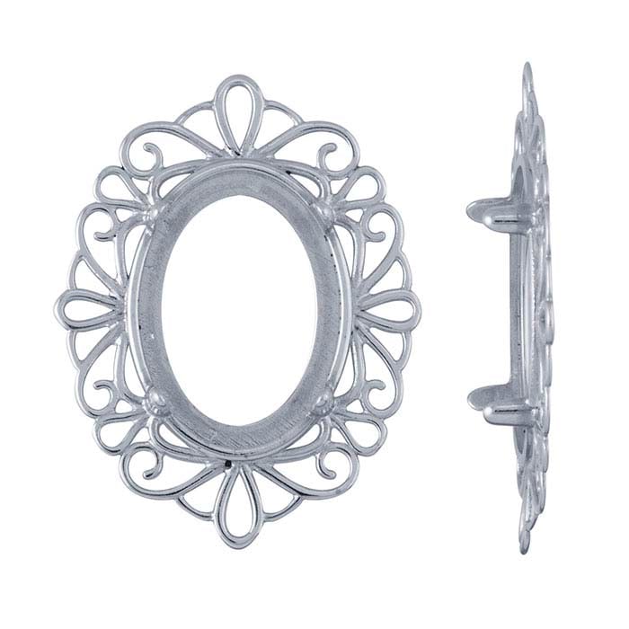Sterling Silver 18 x Oval Cameo or Cabochon Frame 4-Prong Setting