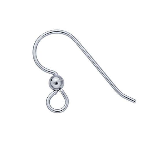 Sterling Silver Platinum-Plated Ear Wire with Loop and Bead
