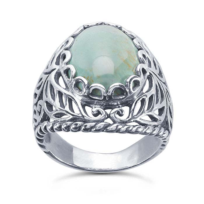 Sterling Silver Leaf Filigree 16 x Oval Cabochon Ring Mounting