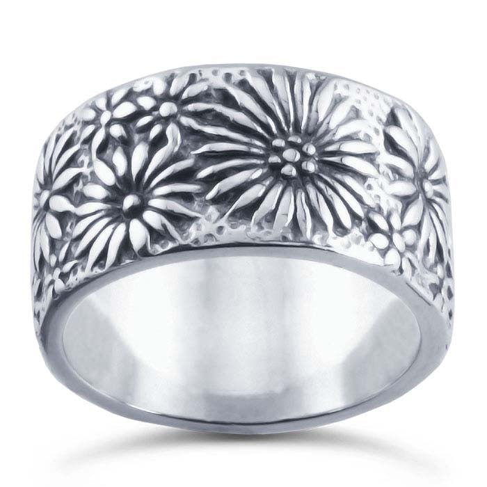 Sterling Silver Oxidized Daisy Band