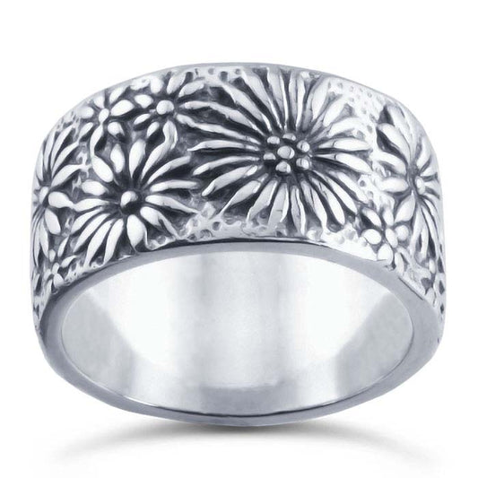 Sterling Silver Oxidized Daisy Band